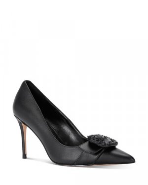 Женские черные туфли на высоком каблуке Mayfair Court с острым носком, украшенным кристаллами и пряжкой в виде головы орла KURT GEIGER LONDON, цвет Black London
