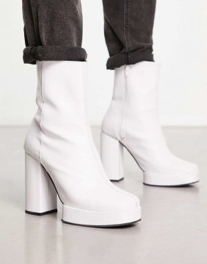 Белые ботинки челси на платформе и каблуке DESIGN из искусственной кожи Asos