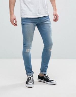 Рваные джинсы суперскинни Hoxton Denim. Цвет: синий