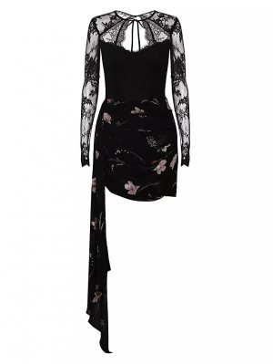 Мини-платье Wilde с кружевом и цветочным принтом , черный Katie May