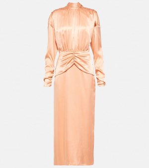 Платье миди из шелкового атласа с завязками на воротнике ALESSANDRA RICH, розовый Rich