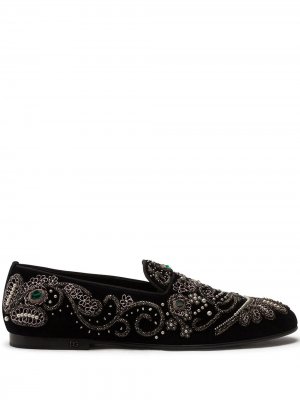 Слиперы с вышивкой бисером Dolce & Gabbana. Цвет: черный
