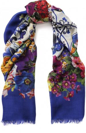 Шаль из смеси кашемира и шелка с принтом Dolce & Gabbana. Цвет: синий