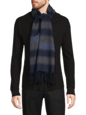 Полосатый кашемировый шарф с бахромой и эффектом омбре , темно-синий Saks Fifth Avenue