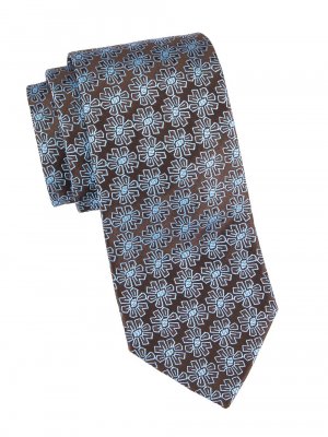 Шелковый жаккардовый галстук Medallion с цветочным принтом , коричневый Charvet