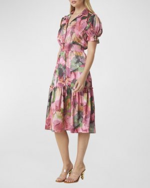 Платье-рубашка миди со сборками и абстрактным принтом Melvari MISA Los Angeles