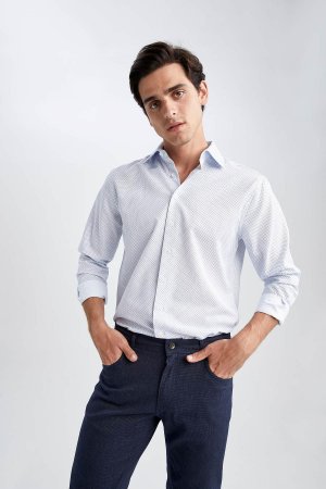 Рубашка Modern Fit с итальянским воротником и длинным рукавом , белый DeFacto
