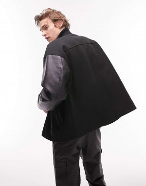 Черная университетская куртка с нашивкой Topman. Цвет: черный