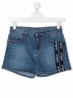 TEEN logo-tape five-pocket denim shorts Gaelle Paris Kids. Цвет: синий