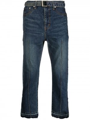 Укороченные джинсы с полосками sacai. Цвет: синий