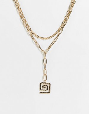 Золотистое многоярусное ожерелье с квадратной подвеской в виде завитка -Золотистый Topshop