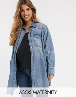Синяя джинсовая oversize-рубашка ASOS DESIGN Maternity-Синий Maternity