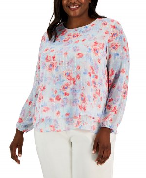Блуза больших размеров с цветочным принтом и украшением , мульти Anne Klein