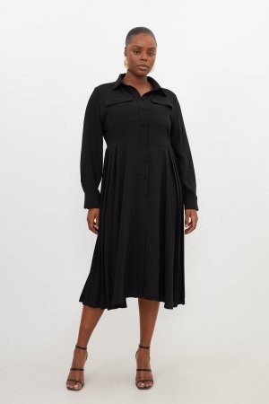 Мягкое плиссированное платье-рубашка больших размеров с карманами большого размера, черный Karen Millen