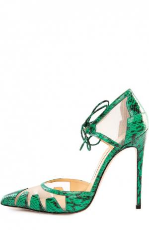 Кожаные туфли Lana с текстильными вставками Bionda Castana. Цвет: зеленый