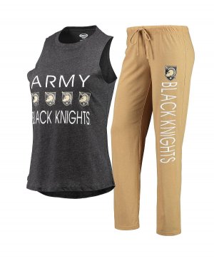 Женский комплект для сна из майки и брюк золотистого черного цвета Army Black Knights Concepts Sport