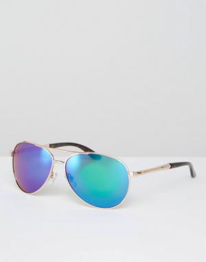Солнцезащитные очки‑авиаторы с зеркальными стеклами Missguided. Цвет: зеленый