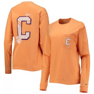 Оранжевая футболка большого размера с длинными рукавами и карманами для женской лиги, студенческая одежда Clemson Tigers Unbranded
