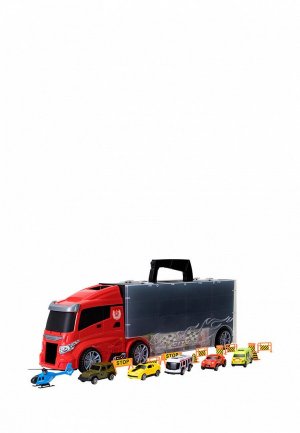 Набор игровой Givito машинок серии Мой город (Автовоз - кейс 51,5 см, красный, с тоннелем. 4 машинки, 1 автобус, вертолет и 10 дорожных знаков). Цвет: разноцветный