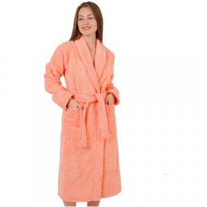 Халат средней длины, длинный рукав, пояс, карманы, размер 48-50, мультиколор BIO-TEXTILES. Цвет: розовый/оранжевый/персиковый/коралловый