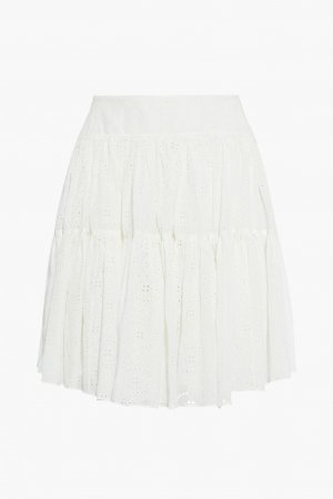 Многоярусная мини-юбка из смесового хлопка с английской вышивкой CHLOÉ, белый Chloé