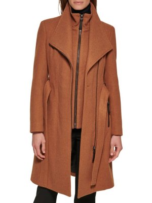 Пальто с запахом и поясом , цвет Dark Camel Calvin Klein
