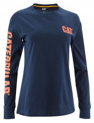 Женская футболка с длинным рукавом логотипом CAT, синий Cat