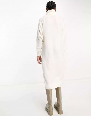 Кремовое вязаное платье макси с высоким воротником Vero Moda