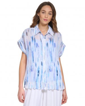 Женская рубашка с воротником-поло и короткими рукавами , мультиколор DKNY