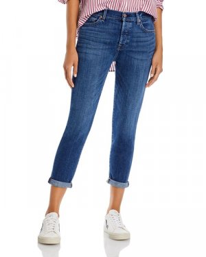 Укороченные джинсы-бойфренды Josefina с высокой посадкой из рваного твила Vanity , цвет Blue 7 For All Mankind