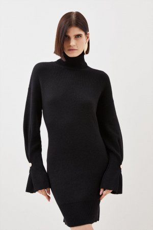 Вязаное мини-платье средней плотности из смеси шерсти альпаки премиум-класса с высоким воротником , черный Karen Millen