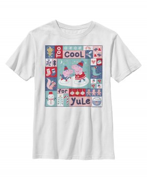 Квадратная детская футболка с лоскутным одеялом «Свинка Пеппа» для мальчика «Рождество слишком круто Рождества» Hasbro