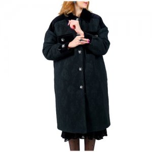 Пальто-рубашка-пуховик с серыми пуговицами брошами, 42-52 Iya Yots. Цвет: черный