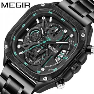 Новые мужчины Meigeer megir;s часы модные квадратные время светящийся календарь мужские;часы 2217 Megir