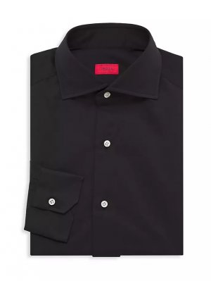Однотонная классическая рубашка из хлопка и шелка , черный Isaia