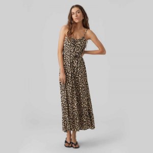Женское платье миди с леопардовым принтом и оборками на тонких бретелях VERO MODA