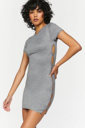 Мини-платье с короткими рукавами и вырезом , серый Forever 21