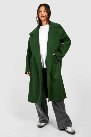 Объемное шерстяное пальто Midaxi с заниженными плечами boohoo, зеленый Boohoo