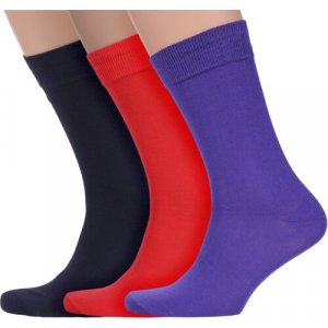 Носки , 3 пары, размер 25, красный, фиолетовый, синий LorenzLine. Цвет: синий/фиолетовый/красный