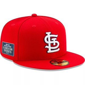 Мужская облегающая шляпа New Era Red St. Louis Cardinals On-Field 2023 World Tour London Series 59FIFTY