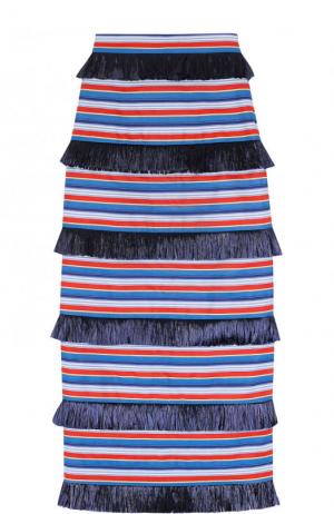 Хлопковая юбка-карандаш в полоску с бахромой Stella Jean. Цвет: разноцветный