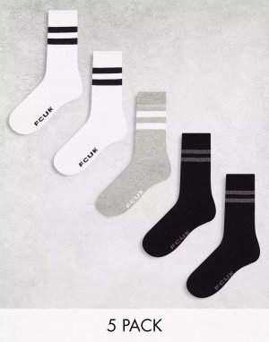 5 пар спортивных носков FCUK черного/серого/белого цвета French Connection