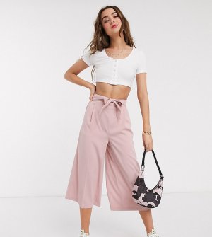 Светло-розовые укороченные брюки с поясом -Розовый New Look Petite