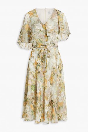 Шифоновое платье миди с эффектом кейпа и цветочным принтом , светло-зеленый Mikael Aghal