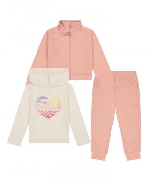 Комплект одежды из трех предметов для маленьких больших девочек: куртка на молнии, спортивные штаны и худи с длинными рукавами графическим топом BEARPAW, розовый Bearpaw