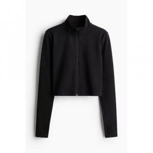 Укороченная спортивная куртка на молнии HM DryMove, черная H&M