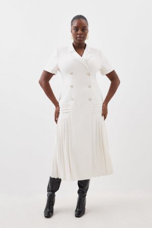 Плиссированное тканое платье-блейзер размера плюс миди , белый Karen Millen