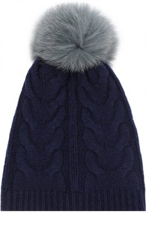 Шерстяная шапка фактурной вязки с меховым помпоном Yves Salomon Enfant. Цвет: голубой