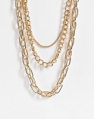 Золотистое ярусное ожерелье со звеньями разной формы -Золотистый Topshop