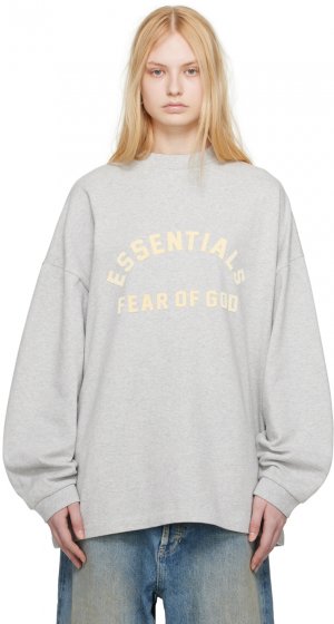 Серая футболка с длинным рукавом круглым вырезом , цвет Light heather grey Fear Of God Essentials